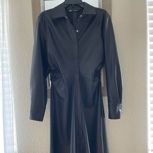 Long black leather dress, Zara